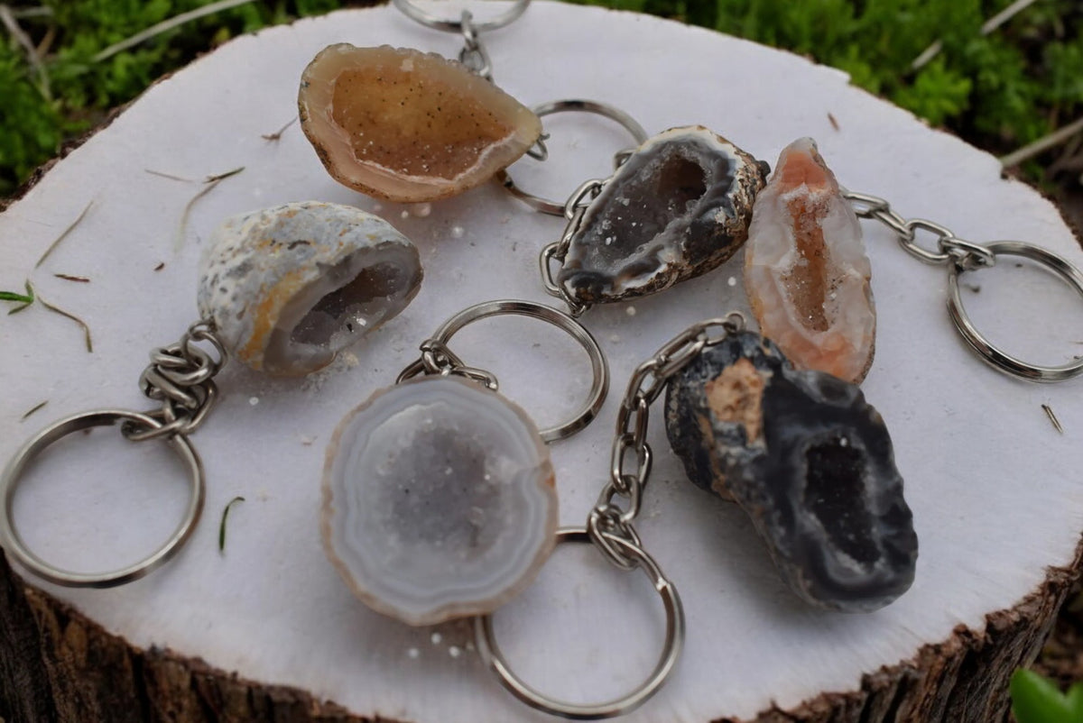 Agaat geodes sleutelhangers