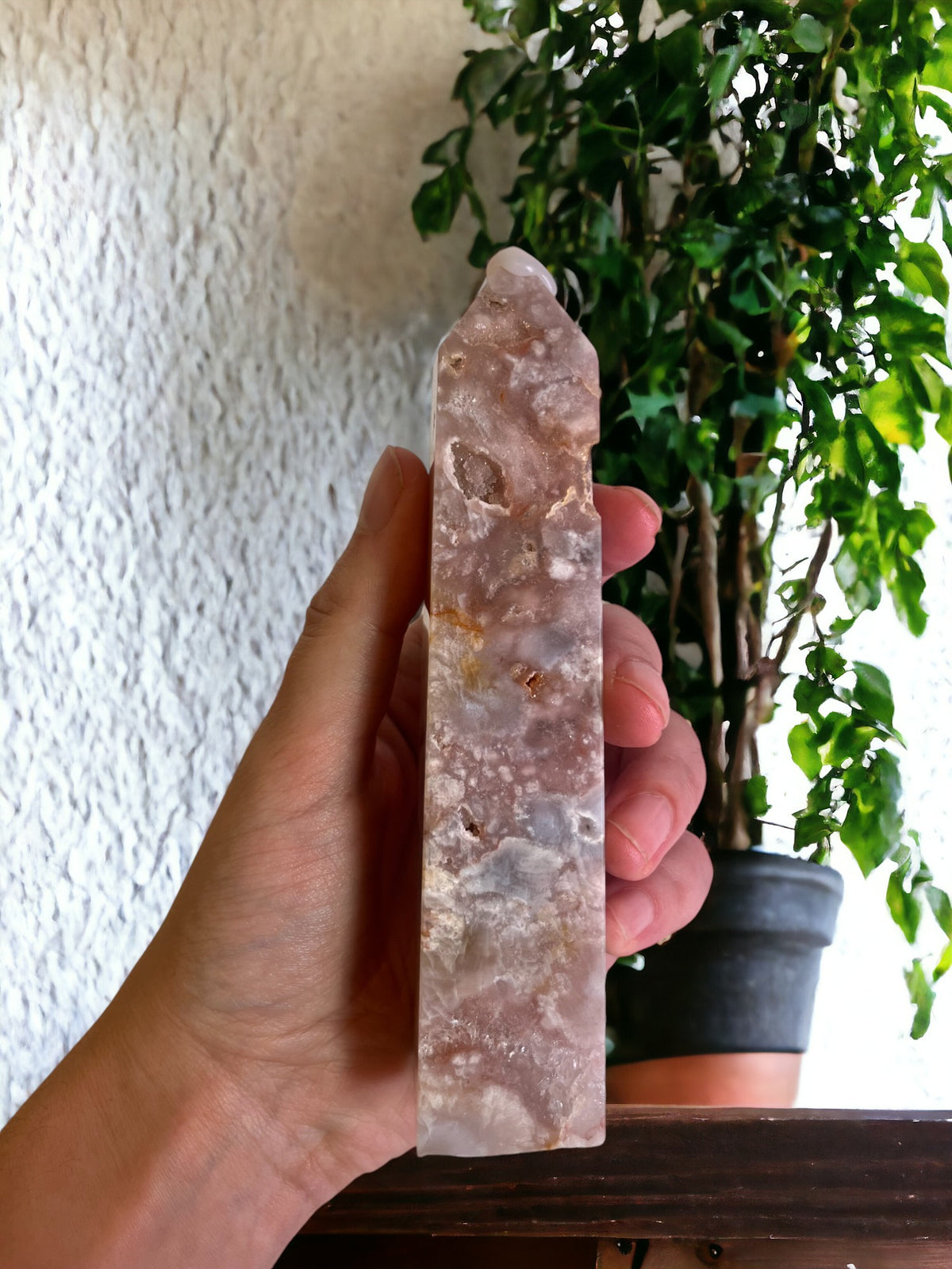 Roze Amethist en bloemagaat toren (15 cm)