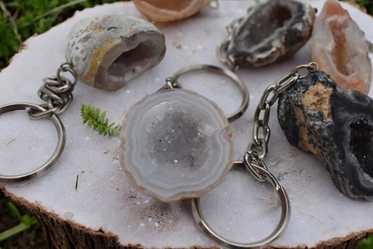 Agaat geodes sleutelhangers