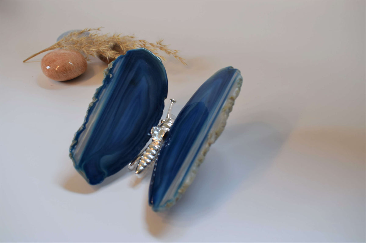 Vlinder van agaat (blauw gekleurd #1)