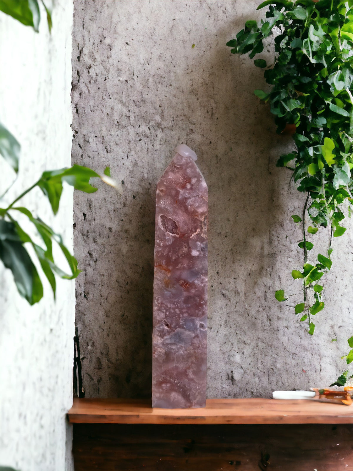 Roze Amethist en bloemagaat toren (15 cm)